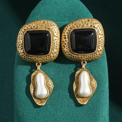 Elleinore™ Vintage Black Agate Pearl Drop Earrings