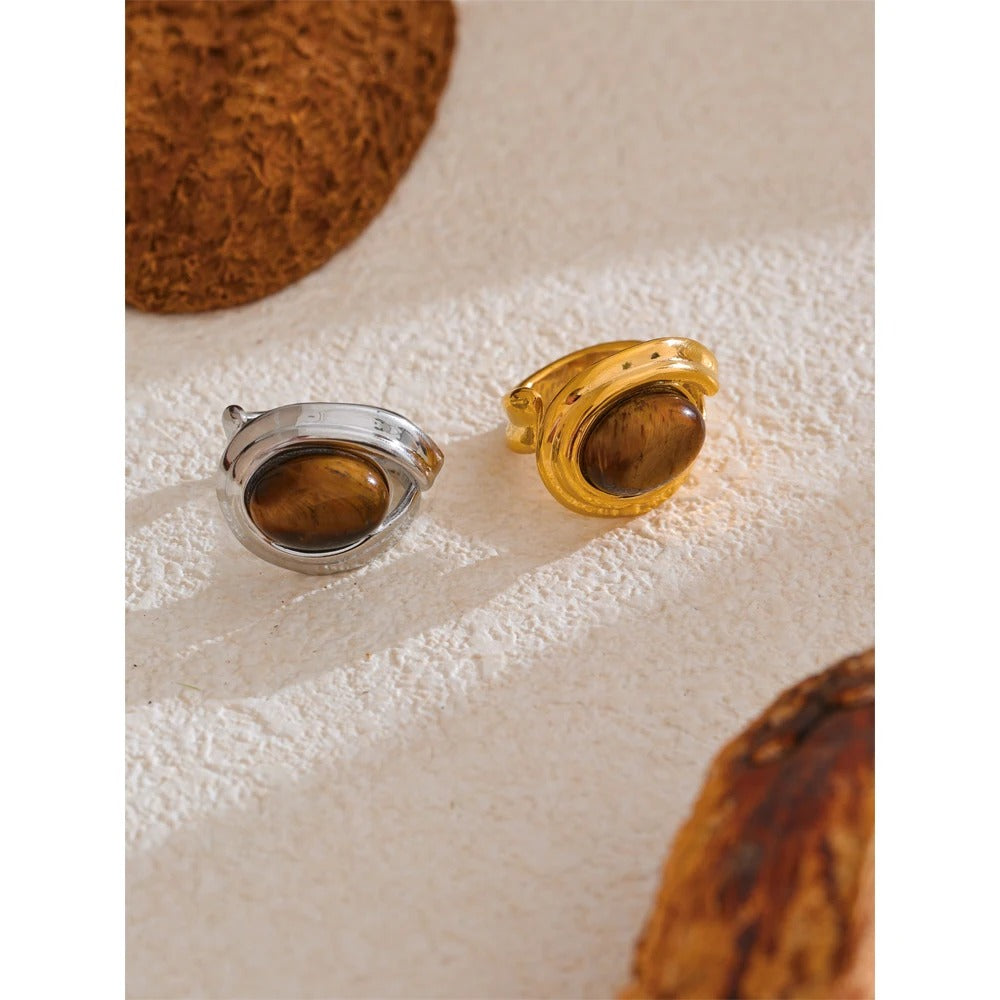 Isaline™ Geometric Stainless Steel Tiger Eye Ring