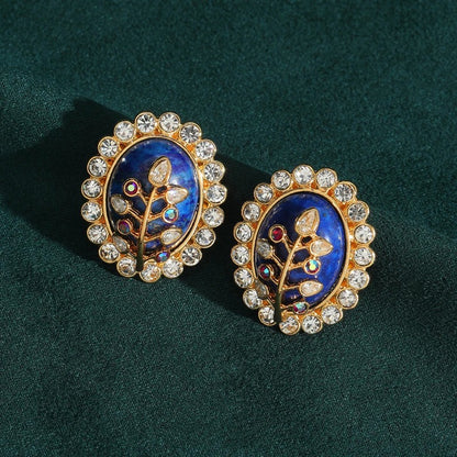 Giralyn™ Vintage Blue Oval Leaf Stud Earrings