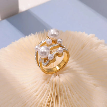 Clairon™ Irregular Hollow Rhinestone Pearl Ring