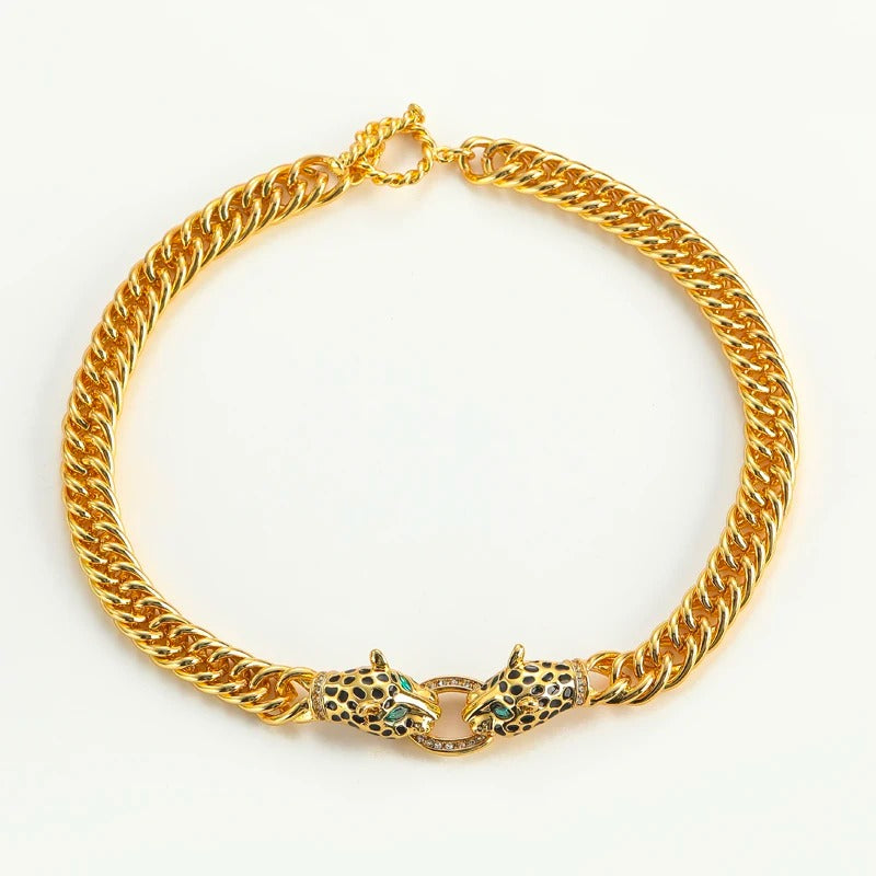 Isabeau™ Vintage Gold Leopard Head Statement Necklace