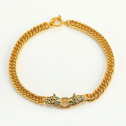 Isabeau™ Vintage Gold Leopard Head Statement Necklace