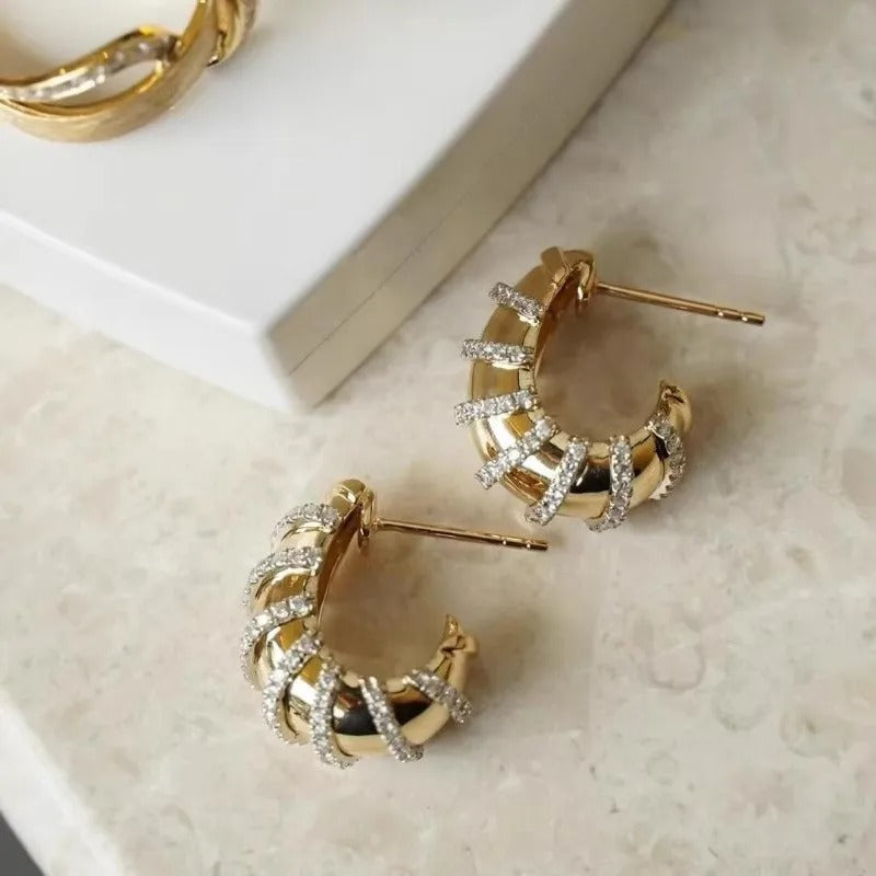 Lunessé™ Retro C-Shaped Diamond Studs