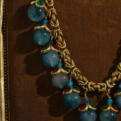 Celestia™ Vintage Blue Glass Stone Tassel Necklace
