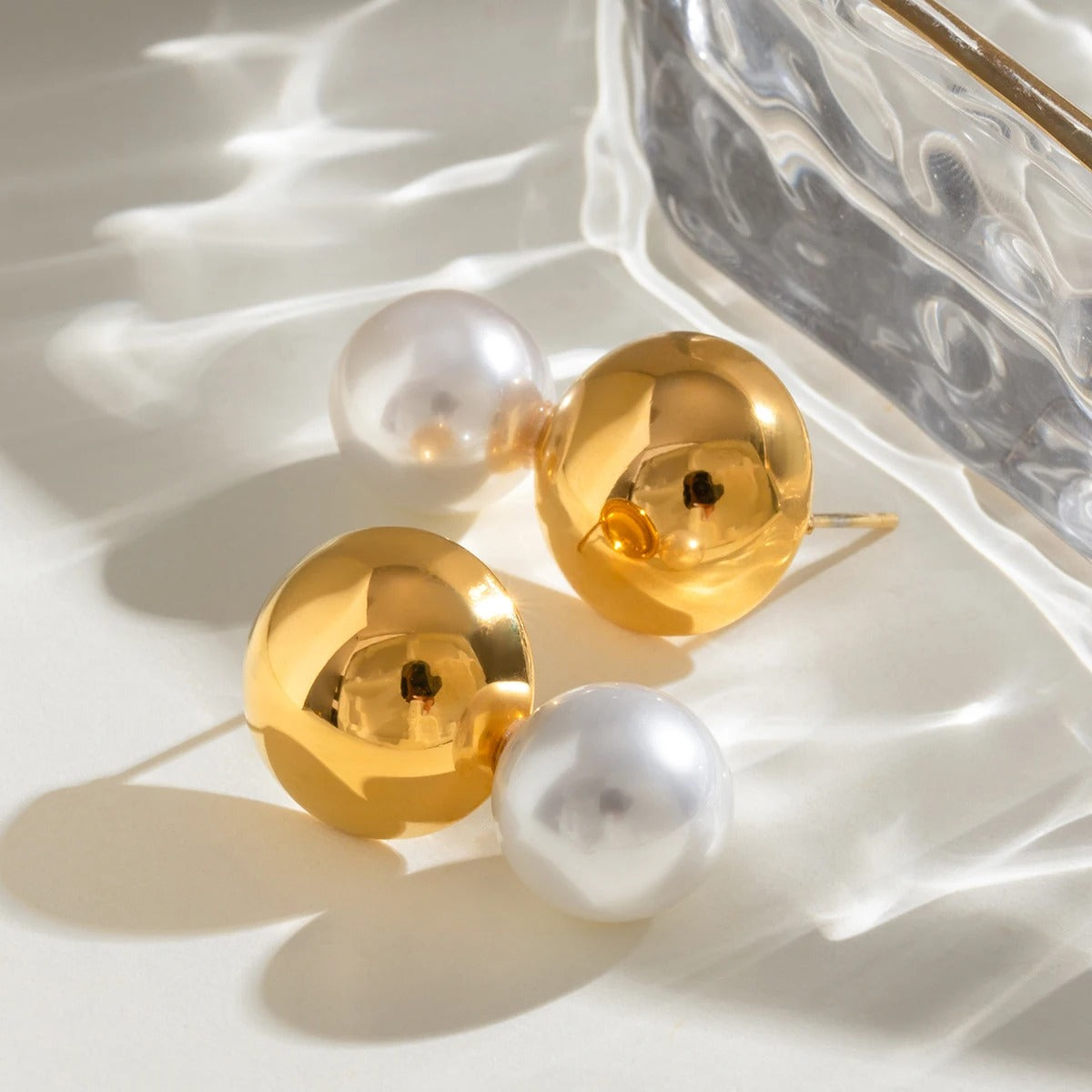 Thea™ Gold Stainless Steel Pearl Drop Earrings