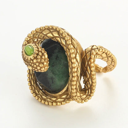 Helvoria™ Vintage Green Stone Snake Ring