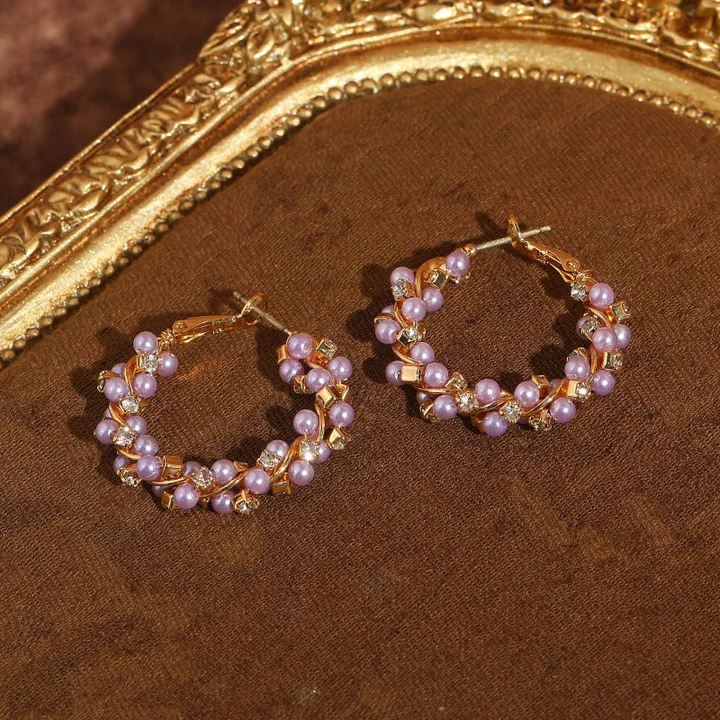 Apearloura™ Vintage Pink Pearl Floral Hoop Earrings