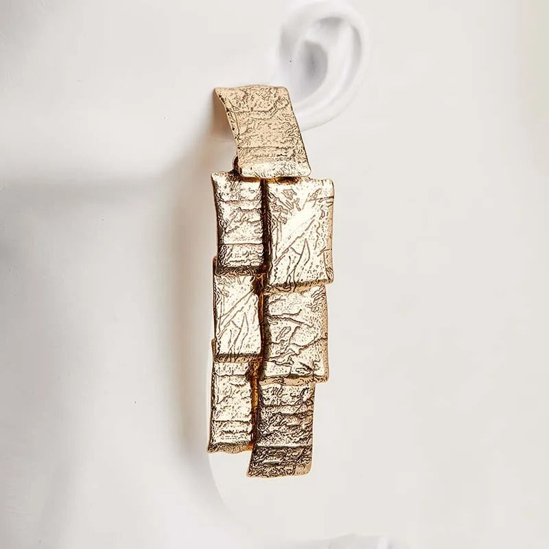 Fleurine™ Gold Textured Square Stacked Earrings