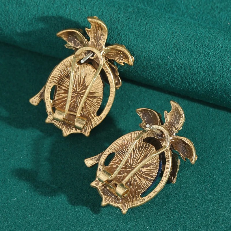 Caliora™ Vintage Blue Crystal Floral Stud Earrings