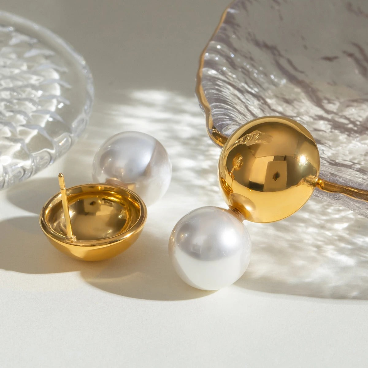 Thea™ Gold Stainless Steel Pearl Drop Earrings