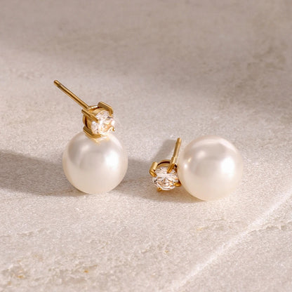 Noémie™ Round Pearl Diamond Stud Earrings