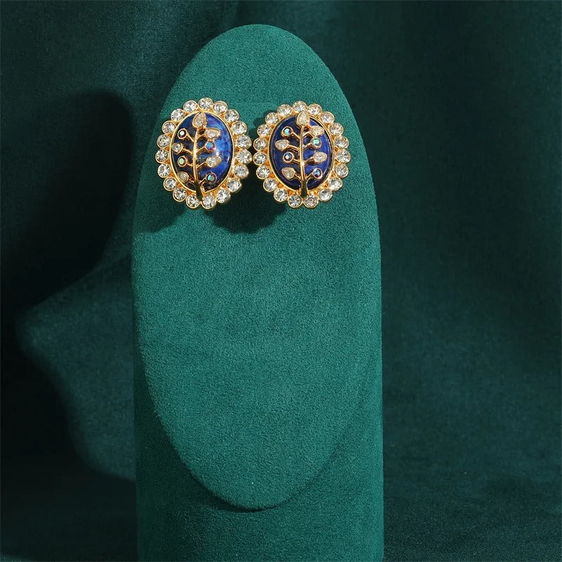 Giralyn™ Vintage Blue Oval Leaf Stud Earrings