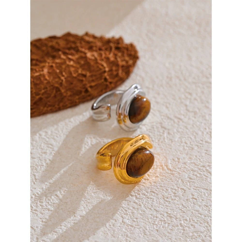 Isaline™ Geometric Stainless Steel Tiger Eye Ring