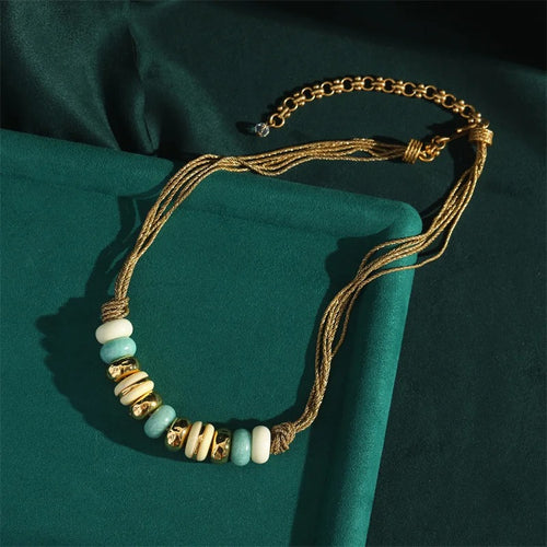 Delphine™ Vintage Gold Opal Clover Beaded Necklace