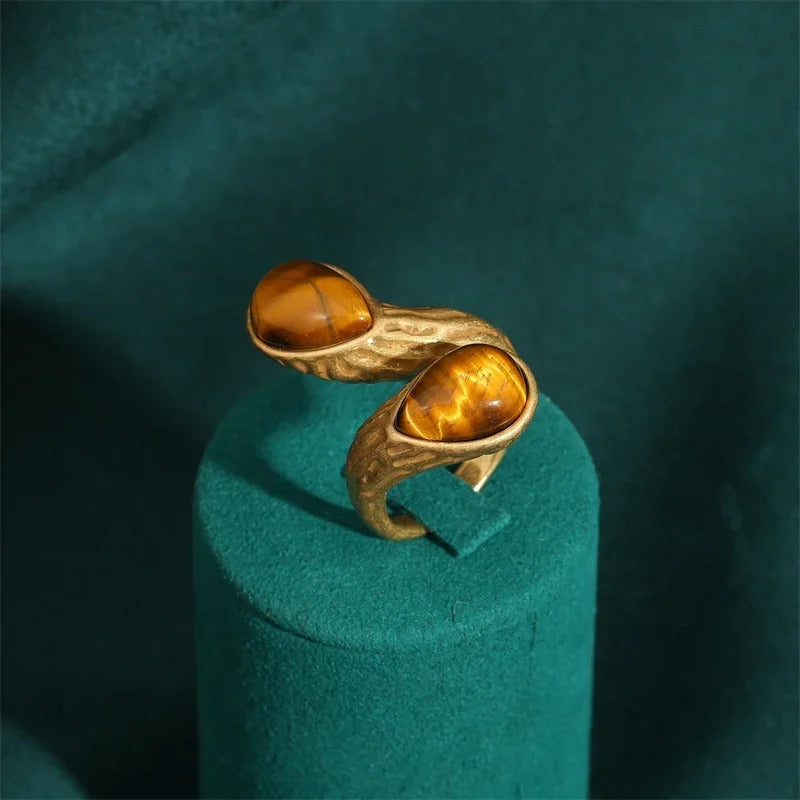 Jovelle™ Vintage Tiger Eye Teardrop Adjustable Ring