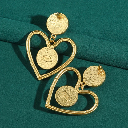 Ahrelia™ Vintage Gold Pearl Heart Drop Earrings