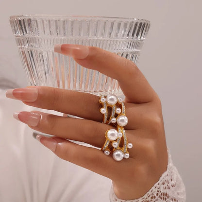 Clairon™ Irregular Hollow Rhinestone Pearl Ring