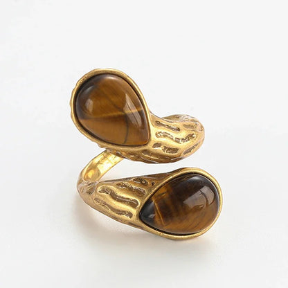 Jovelle™ Vintage Tiger Eye Teardrop Adjustable Ring
