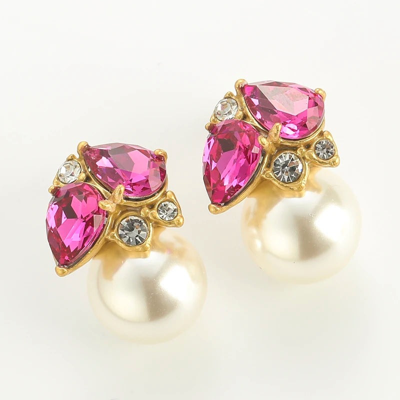 Eveloria™ Vintage Pearl & Pink Crystal Drop Earrings