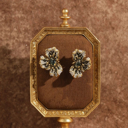 Bivoria™ Vintage Green Opal Pearl Flower Stud Earrings