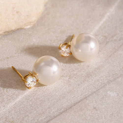 Noémie™ Round Pearl Diamond Stud Earrings