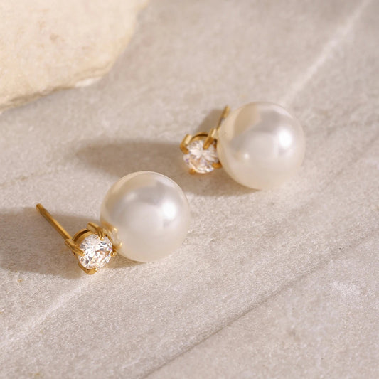 Noémie™ Round Pearl Diamond Stud Earrings