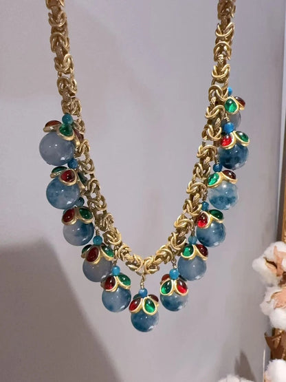 Celestia™ Vintage Blue Glass Stone Tassel Necklace