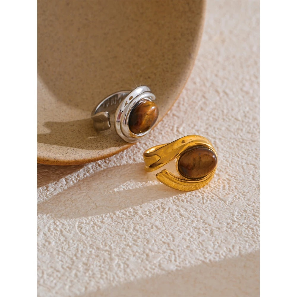 Isaline™ Geometric Stainless Steel Tiger Eye Ring