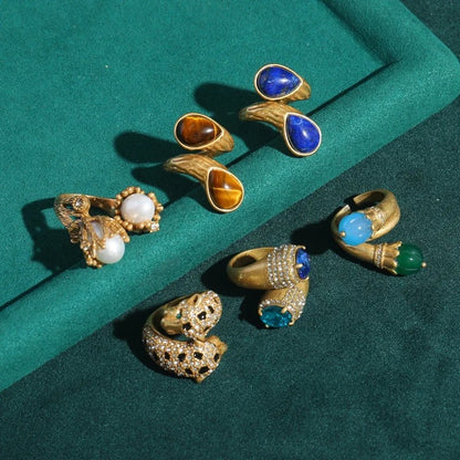 Jovelle™ Vintage Tiger Eye Teardrop Adjustable Ring