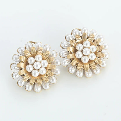 Helia™ Luxury Gold Pearl Flower Statement Earrings