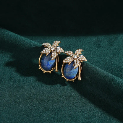 Caliora™ Vintage Blue Crystal Floral Stud Earrings