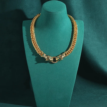 Isabeau™ Vintage Gold Leopard Head Statement Necklace