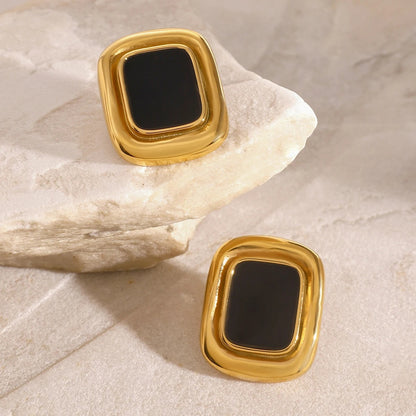 Astora™ Retro Black Resin Rectangle Stud Earrings