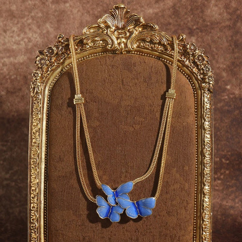 Buravia™ Vintage Blue Enamel Butterfly Pendant Necklace