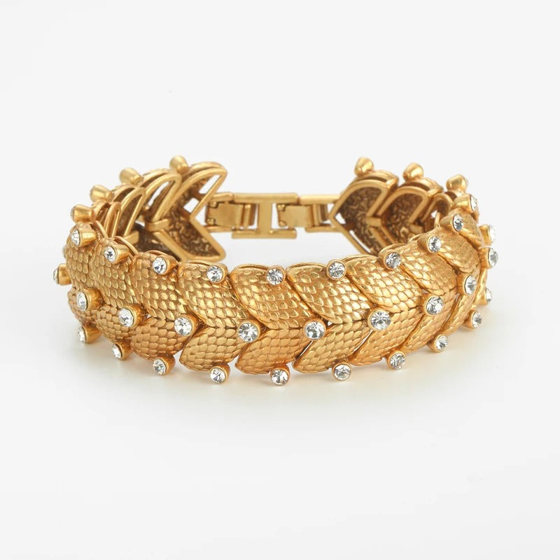 Bivante™ Vintage White Crystal Snake-Pattern Gold Bracelet