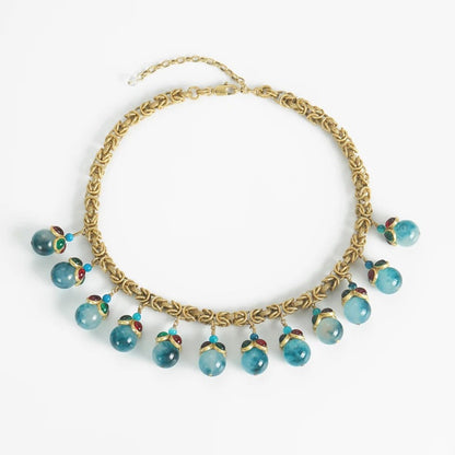 Celestia™ Vintage Blue Glass Stone Tassel Necklace