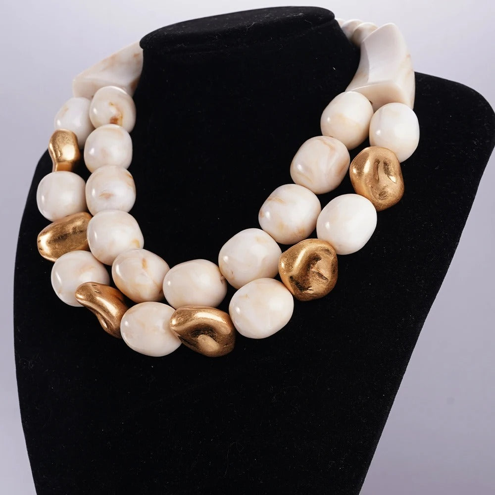 Calvoria™ Burgundy & Silver Chunky Layered Statement Necklace