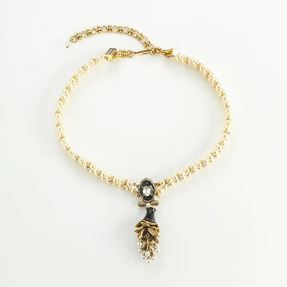 Fernanda™ Vintage Pearl Flower Black Crystal Necklace