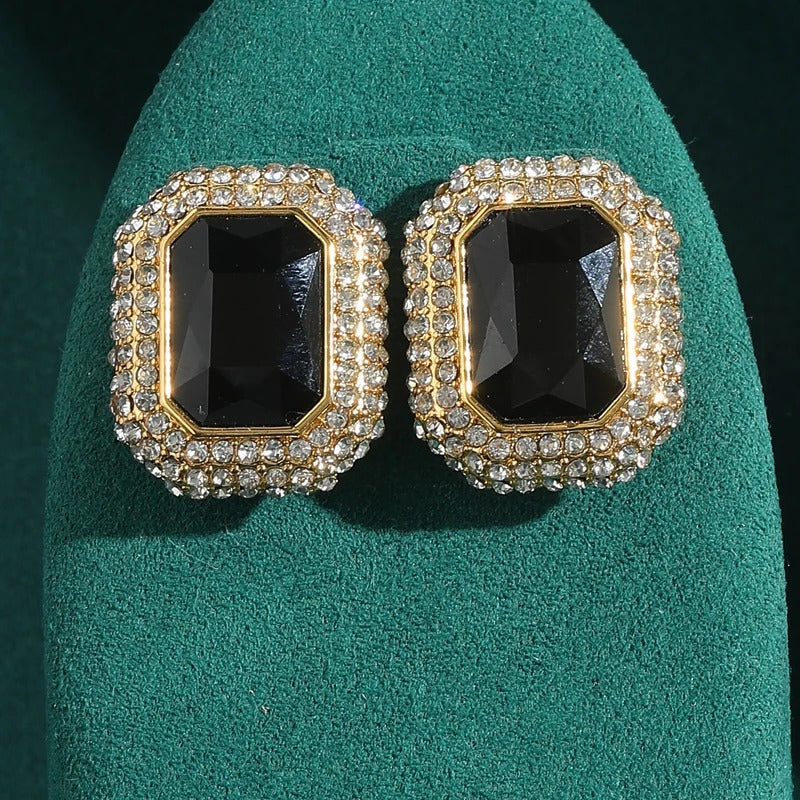 Asvent™ Vintage Black Crystal Square Stud Earrings