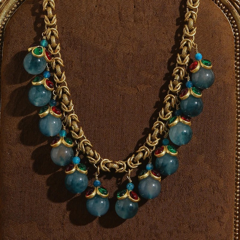 Celestia™ Vintage Blue Glass Stone Tassel Necklace