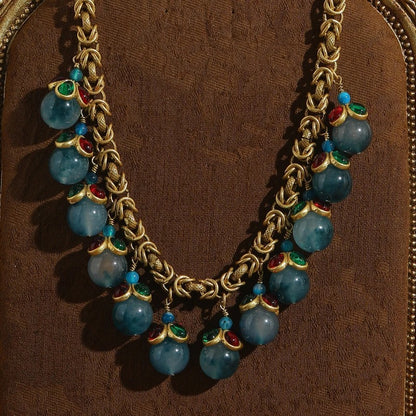Celestia™ Vintage Blue Glass Stone Tassel Necklace