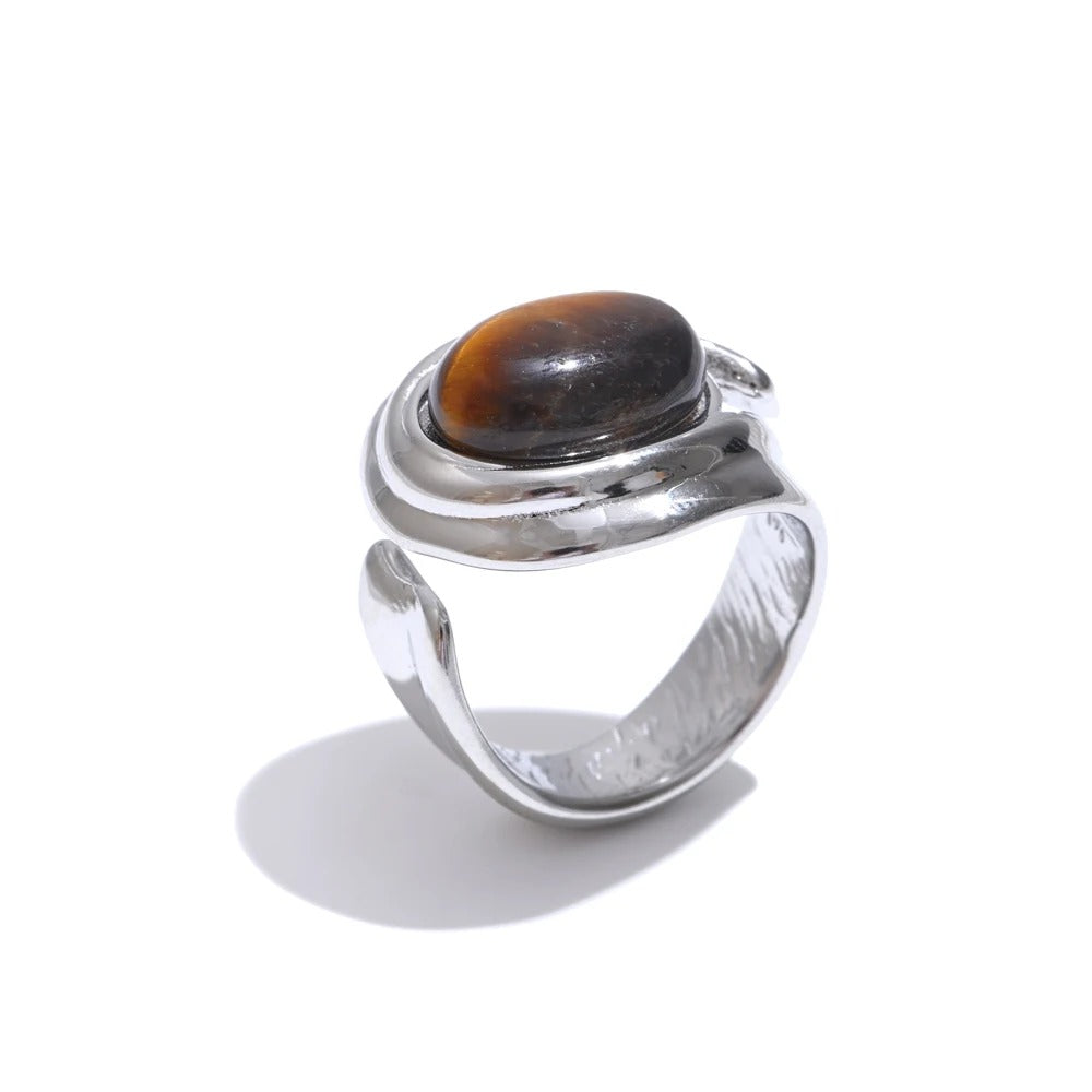 Isaline™ Geometric Stainless Steel Tiger Eye Ring