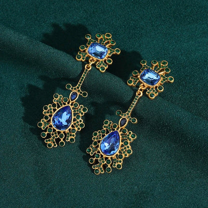 Nirevia™ – Vintage Blue Crystal Teardrop Earrings