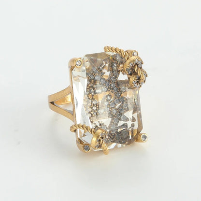 Oranella™ 18K Gold Claw-Set Crystal Ring – Vintage Luxury Gift for Women