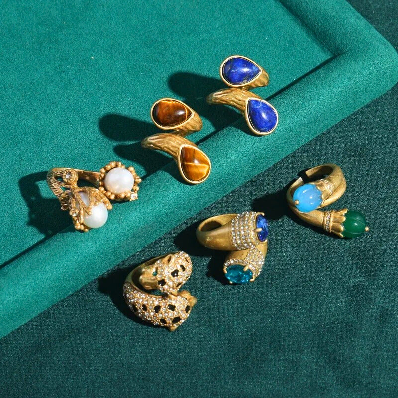Olyndra™ Bold Leopard Blue Stone Statement Ring