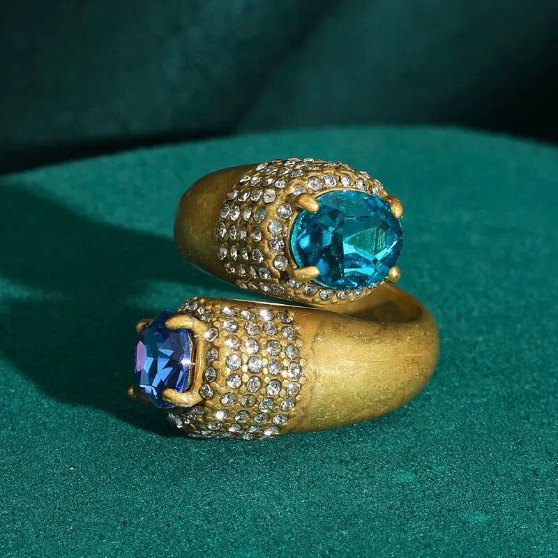 Olyndra™ Bold Leopard Blue Stone Statement Ring