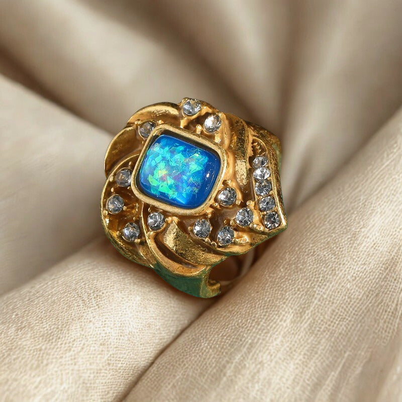 Ophirelle™ Dopamine Blue Shell Ring – Vintage-Inspired Luxury Statement Jewelry
