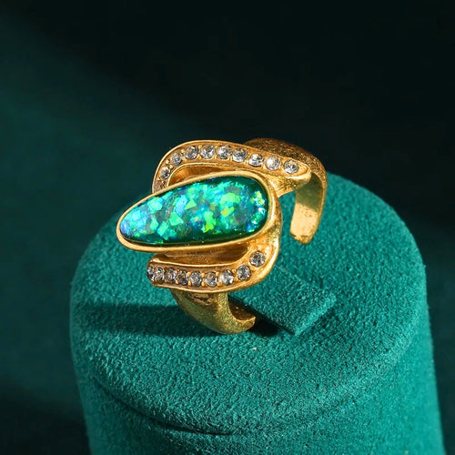 Orelune™ Dopamine Blue Shell Ring – Vintage Gold Luxury Statement for Women